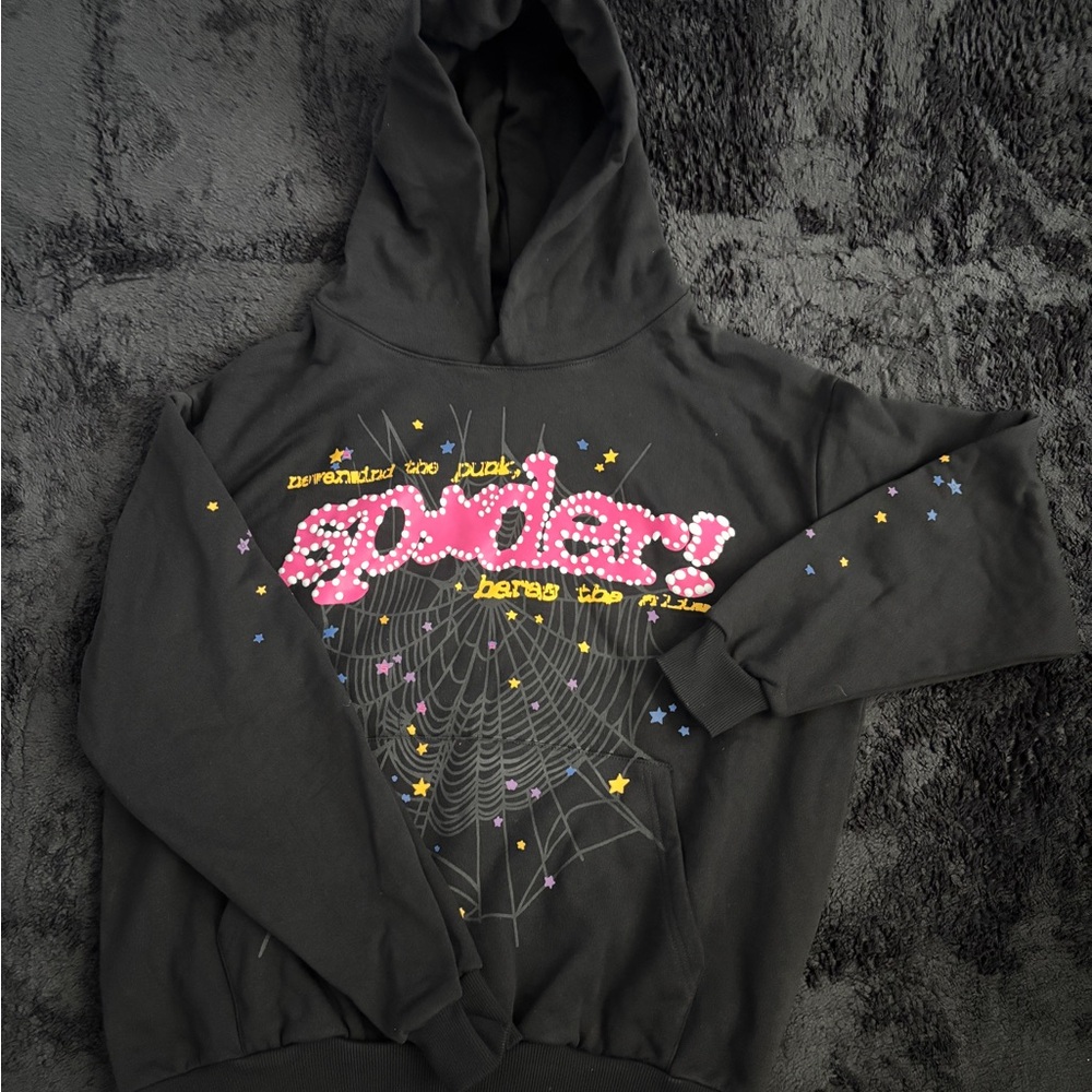Spide Black Hoodie with Pink Graphic